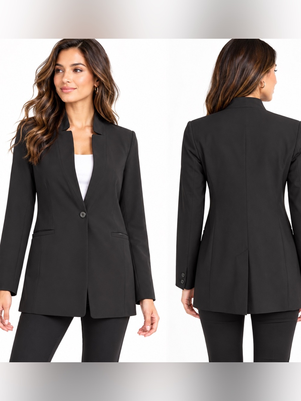 Eileen Fisher 39% wool minimalist long Black Blazer 6
